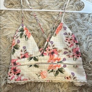 Zara Floral Tank Top with Lace Trim